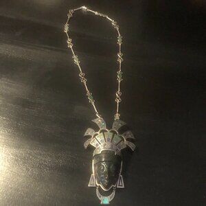 Vintage- Tribal Mexican Aztec Pendant Necklace/Sterling Silver